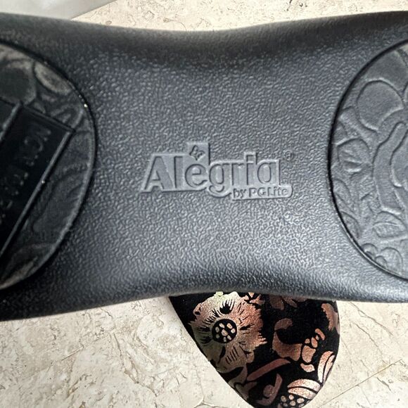 💐 Alegria Comfort Shoes Euro 38 Black Gold Floral Clogs Excellent Fun! 7 7.5 8 - Picture 14 of 16